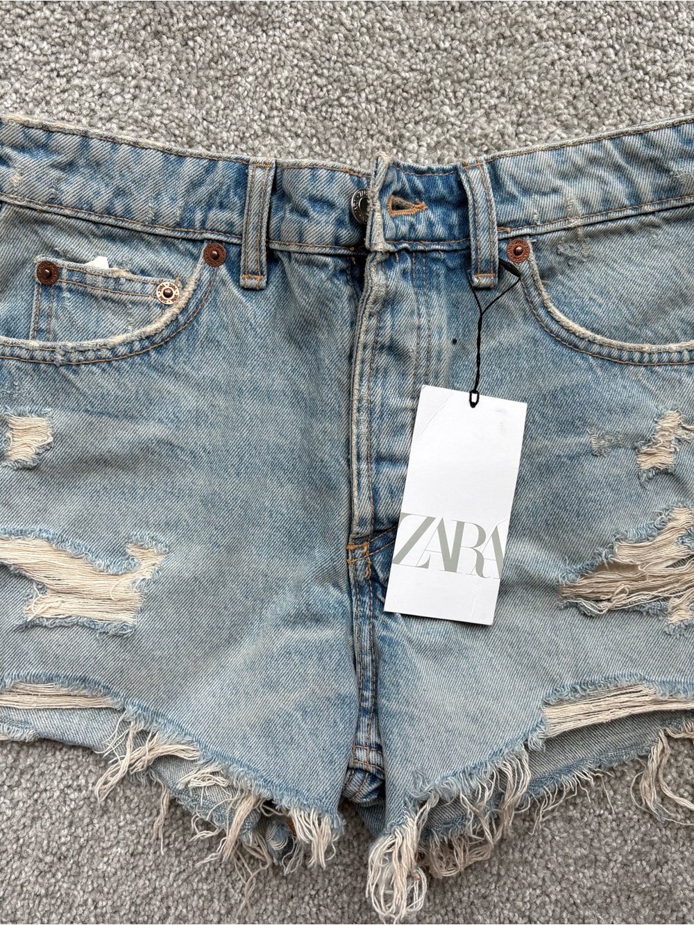Zara Light Blue Distressed Denim Cutoff Shorts